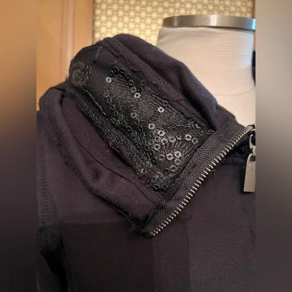 CRASH & BURN black sequin zip hoodie L - Picture 2 of 12
